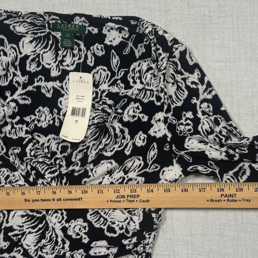Lauren Ralph Lauren Dress Floral Print Cowl Neck Light Navy Stretch Size 10 NWT - Picture 5 of 10
